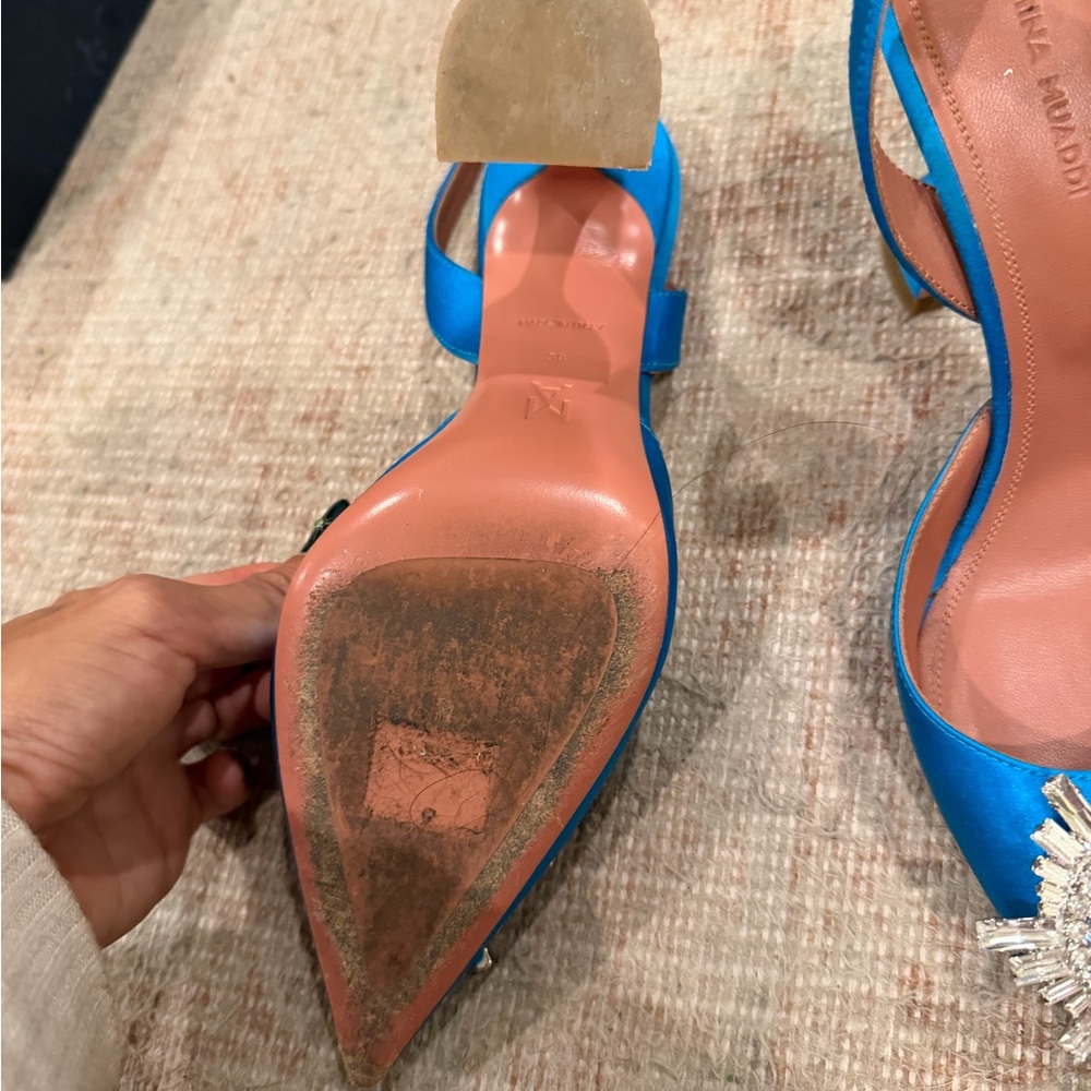 Amina Muaddi Vibrant Blue Embellished Heels - Picture 4 of 8